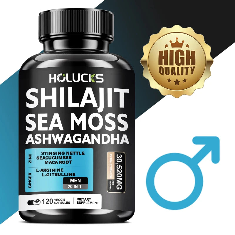 Sea Moss Shilajit Ashwagandha Capsules, Natural Herbal Supplement for Energy, Immune Support, Vitality & Daily Wellness for Men