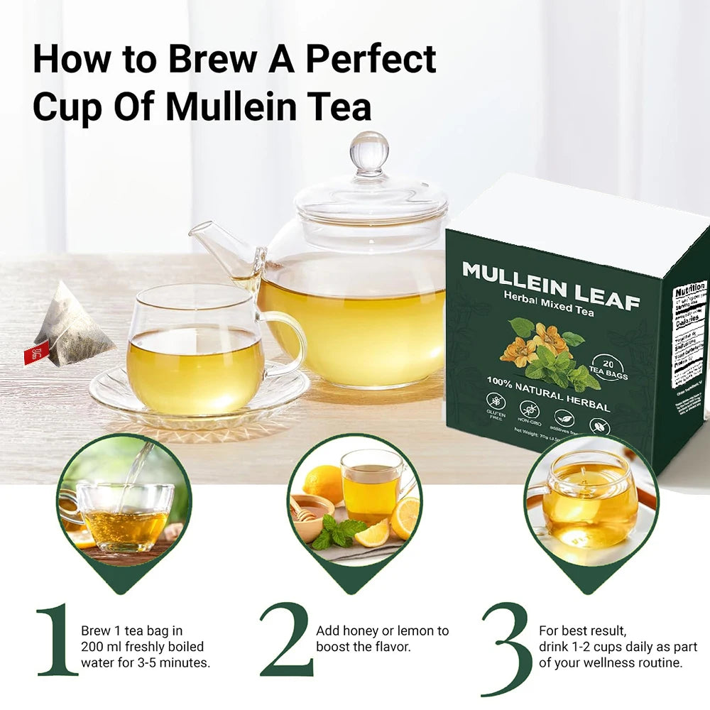 BetterLungs Mullein Tea Bags for Lung Detox - Respiratory Support with Thyme, Elderberry, Ginseng, Ginger, Caffeine Free, 15 Bag