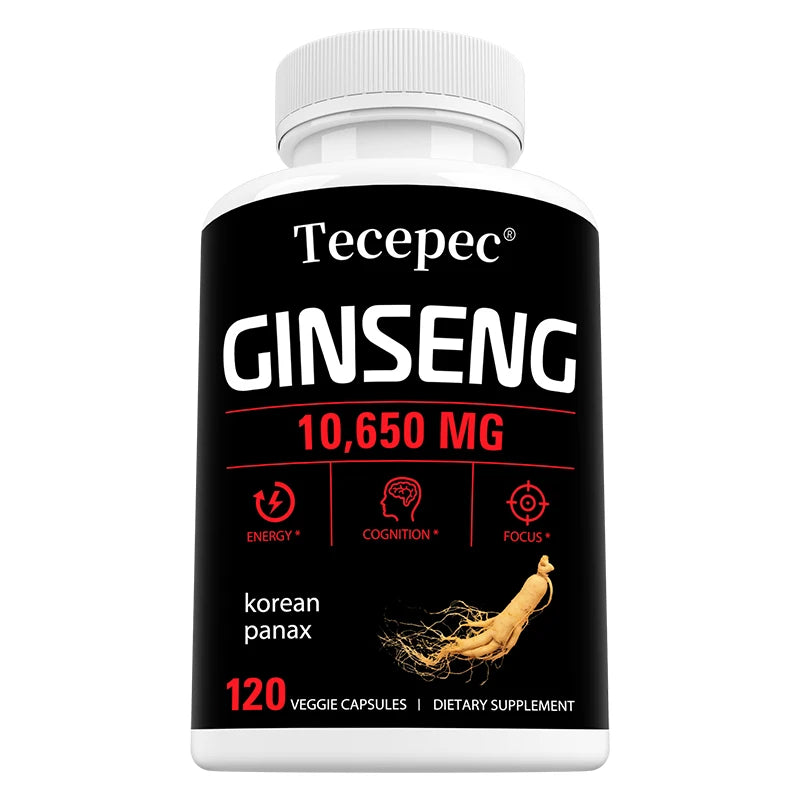 Korean Red Panax Ginseng Capsules 1065mg, Natural Herbal Supplement for Daily Energy Focus Endurance & Immune Wellness Vegan
