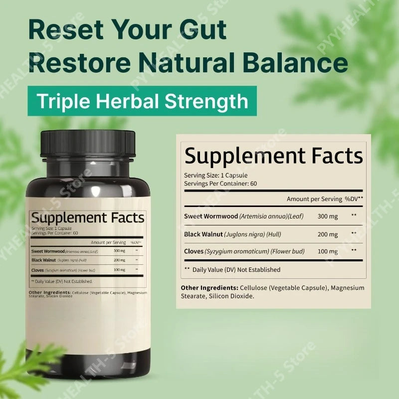 Wormwood Black Walnut Clove Capsules-Supports Digestive Health with Herbal Blend 60 Capsules-Vegan Non-GMO Gut Health Supplement