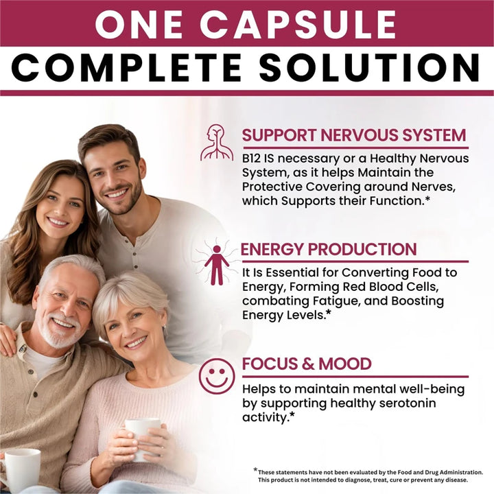 Vitamin B12 Complex Supplement, Benefit Brain & Heart Function, Support Memory, Learning, Metabolism, Helps Boost Natural Energy