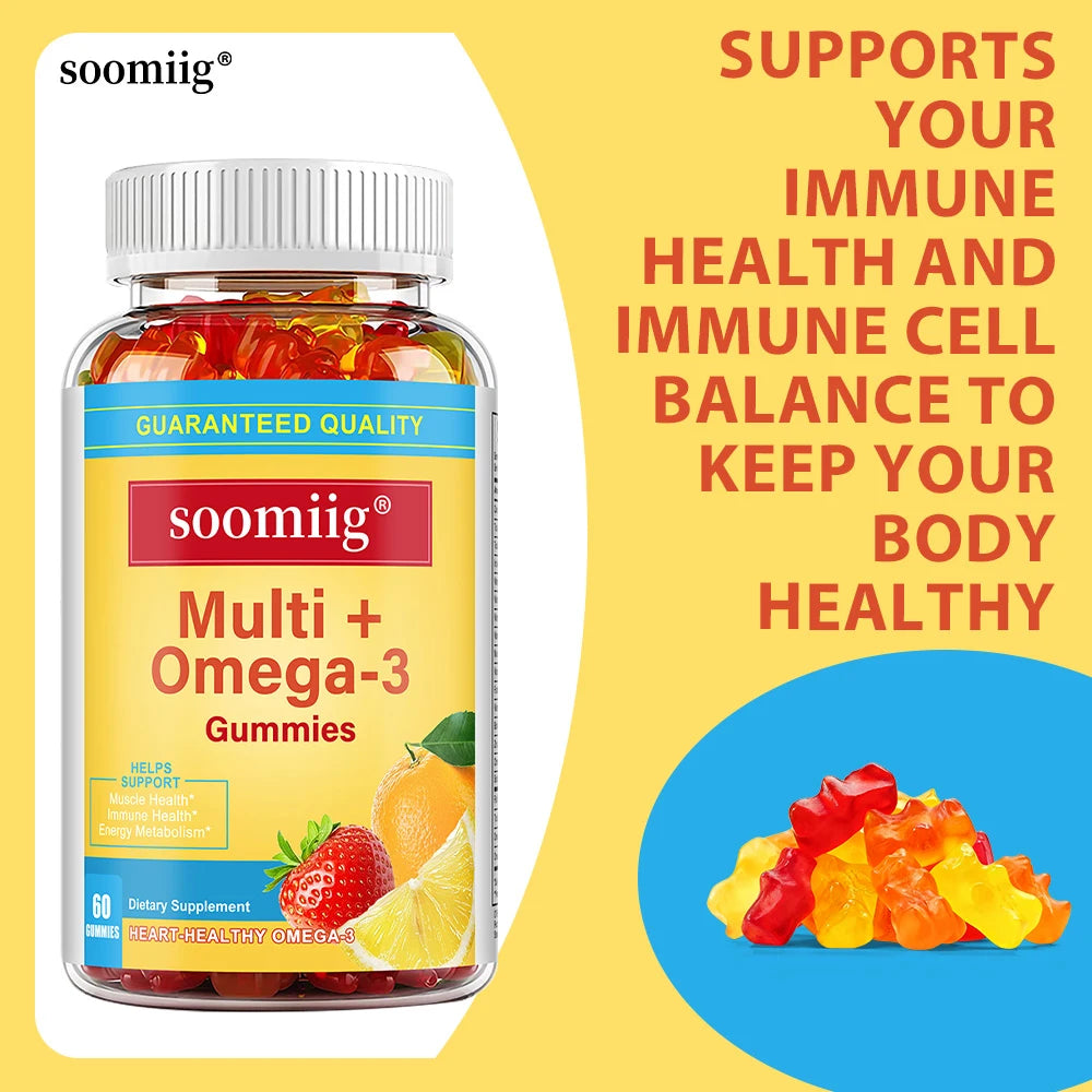 Multivitamin + Omega-3 - Supports Muscle, Immune, and Energy Metabolism Health, Adult Gummy Vitamins & Minerals