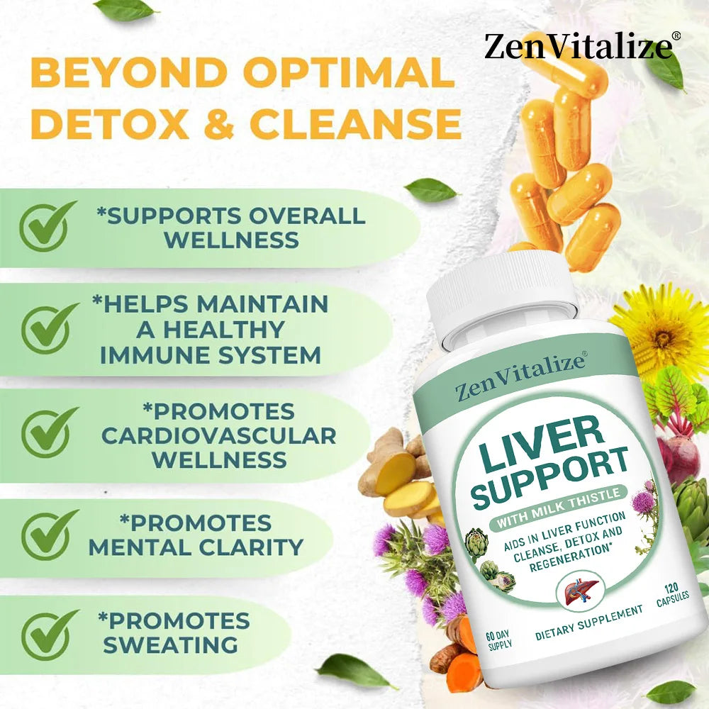 Liver Detox & Cleanse - Supports Healthy Liver Detoxification, Antioxidants, Improves Indigestion, with Milk Thistle, Dandelion