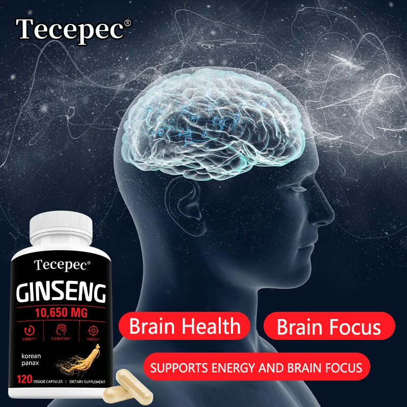 Korean Red Panax Ginseng Capsules 1065mg, Natural Herbal Supplement for Daily Energy Focus Endurance & Immune Wellness Vegan