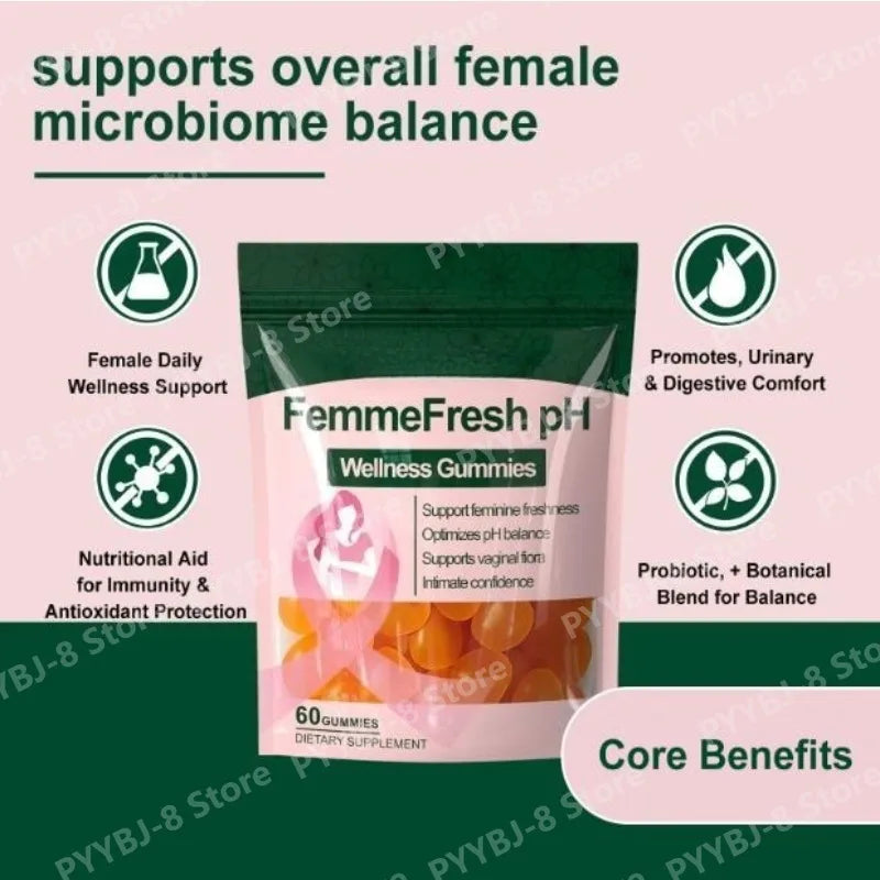 PH Wellness Gummie supplement with VitaminC,Cranberry and Pineapple Support Woman PH Balance & Digestive System Health 60 Count