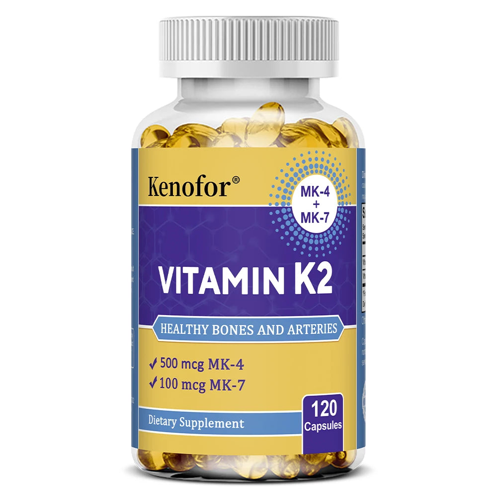 Vitamin K2 Capsules - with 500 Mcg MK-4 and 100 Mcg MK-7 - Supports General Health and Bone Strength