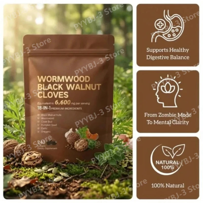 Wormwood Black Walnut Clove Capsules Cleanse Detox Care Support with 6600mg 18 in 1 Herbal Blend with Pumpkin Seed 240 Count