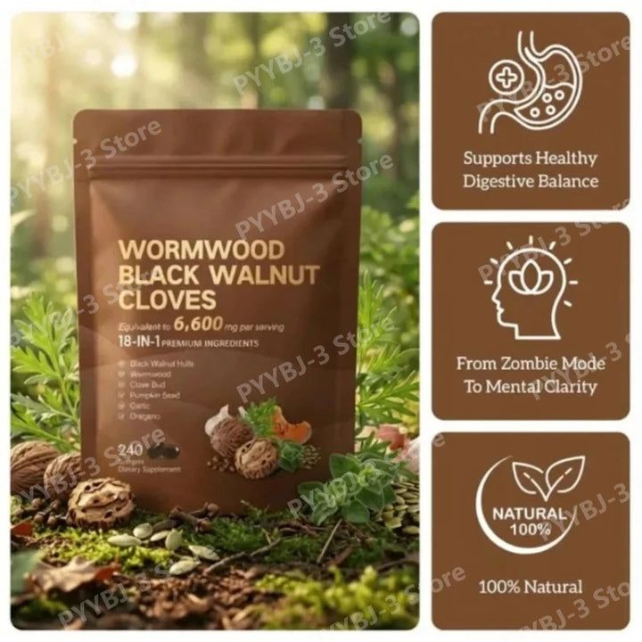 Wormwood Black Walnut Clove Capsules Cleanse Detox Care Support with 6600mg 18 in 1 Herbal Blend with Pumpkin Seed 240 Count