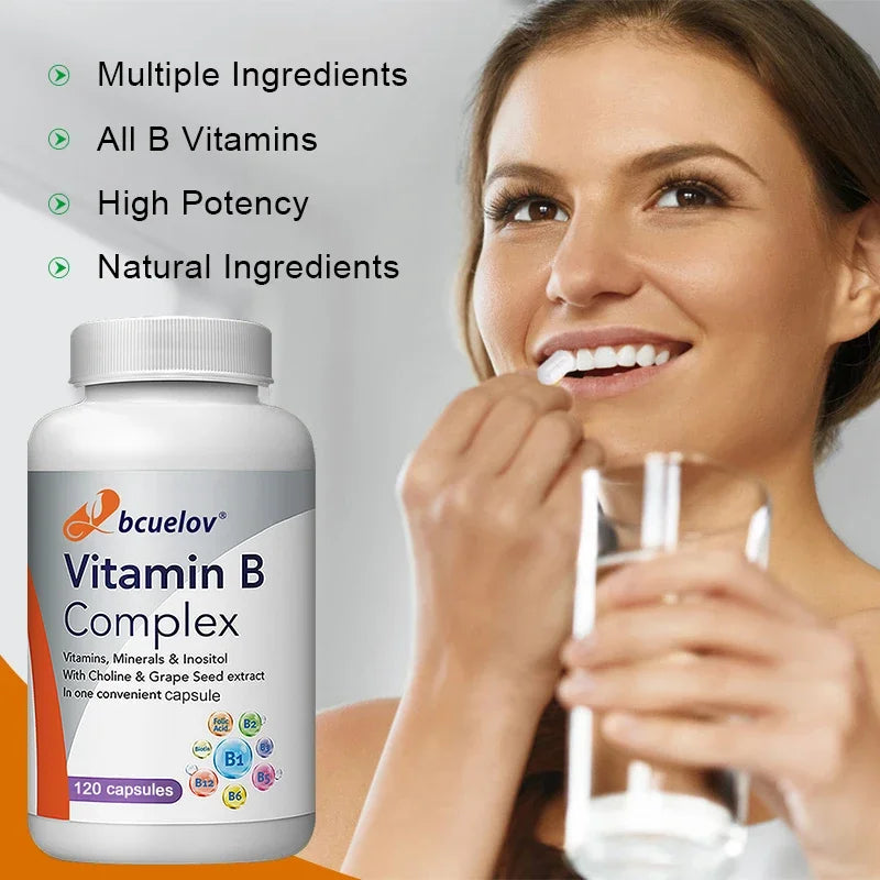 Vitamin B Complex Supplement, with Choline & Grape Seed Extract, Boosts Immunity, Metabolism, Supports Nervous System