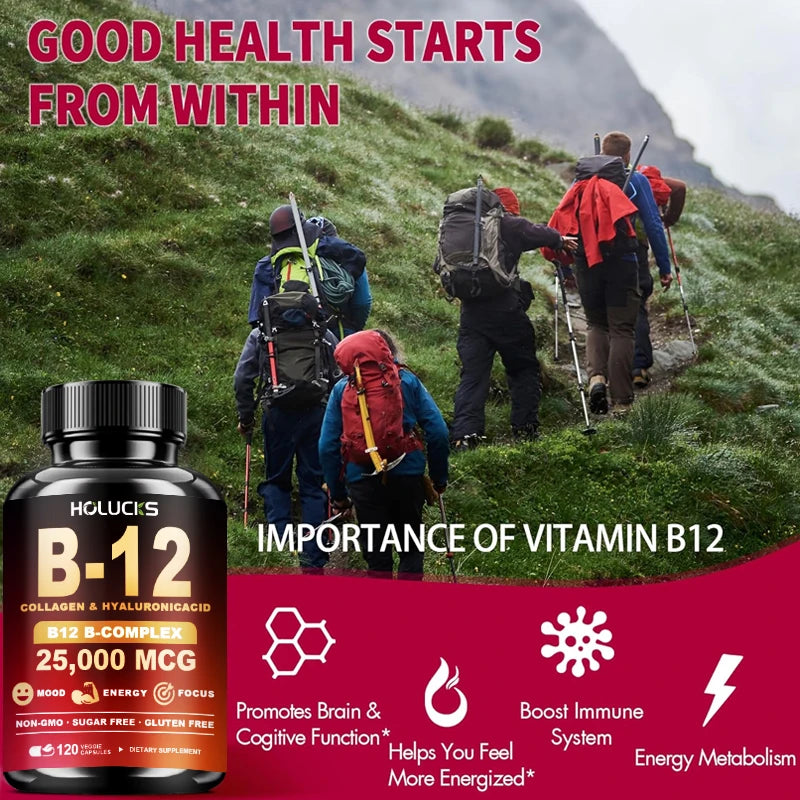 Vitamin B12 Complex Supplement, Benefit Brain & Heart Function, Support Memory, Learning, Metabolism, Helps Boost Natural Energy