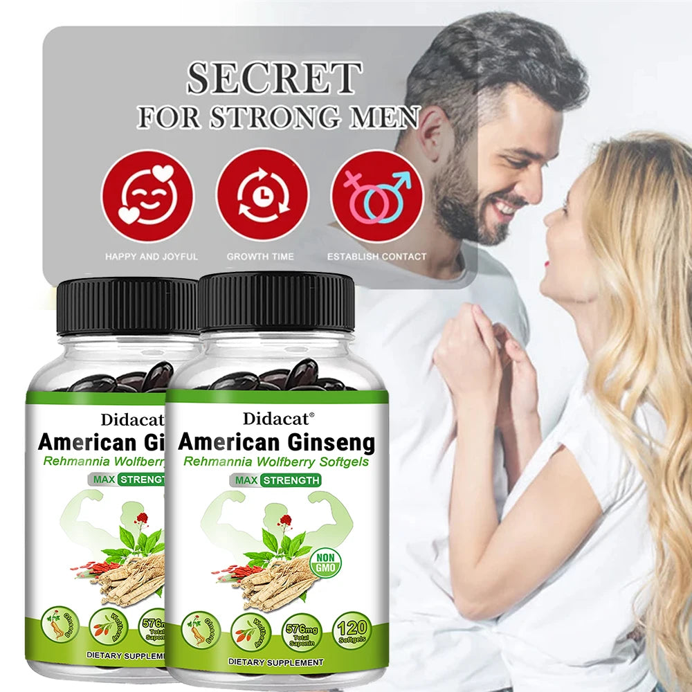 Organic American Ginseng Capsules - 100% Pure Non-GMO, 60 Capsules, Reproductive Immunity Focus & Performance Support