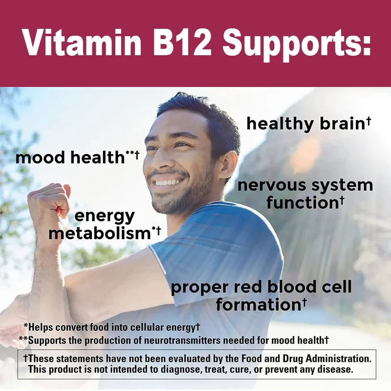 Vitamin B12 Complex Supplement, Benefit Brain & Heart Function, Support Memory, Learning, Metabolism, Helps Boost Natural Energy