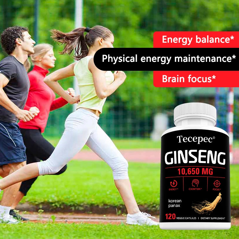 Korean Red Panax Ginseng Capsules 1065mg, Natural Herbal Supplement for Daily Energy Focus Endurance & Immune Wellness Vegan