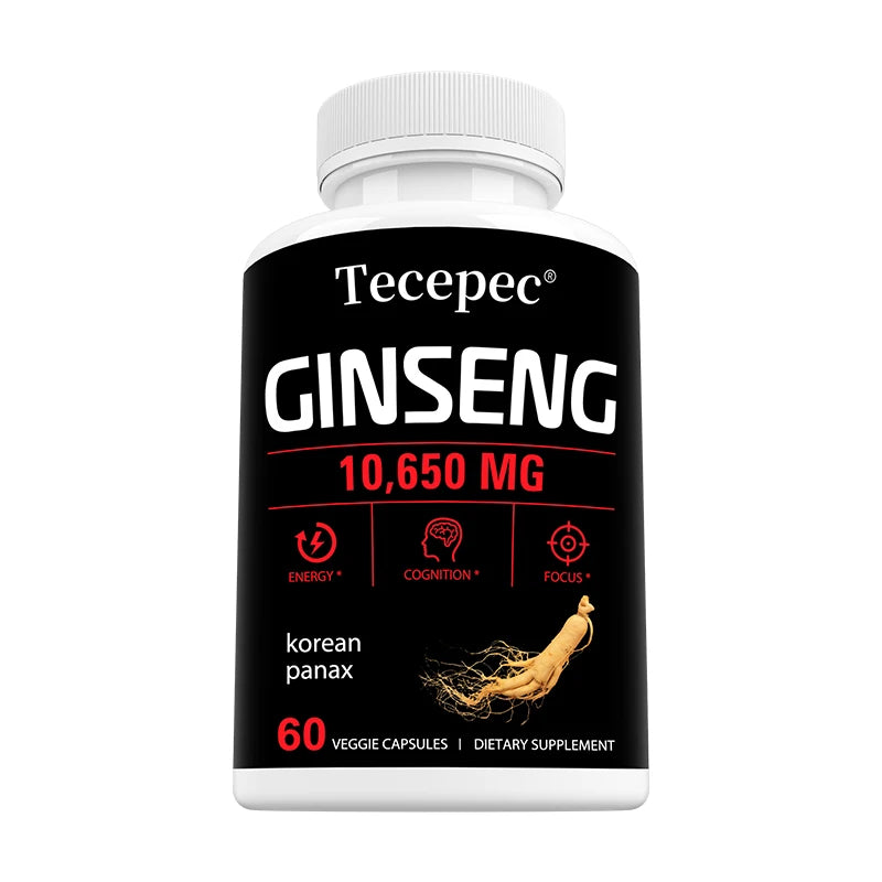 Korean Red Panax Ginseng Capsules 1065mg, Natural Herbal Supplement for Daily Energy Focus Endurance & Immune Wellness Vegan