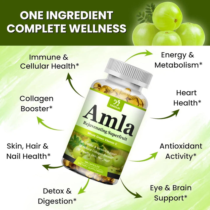 Organic Amla Capsules, Support Collagen, Fights Free Radicals & Daily Wellness, Antioxidant Power for Immunity & Skin Health