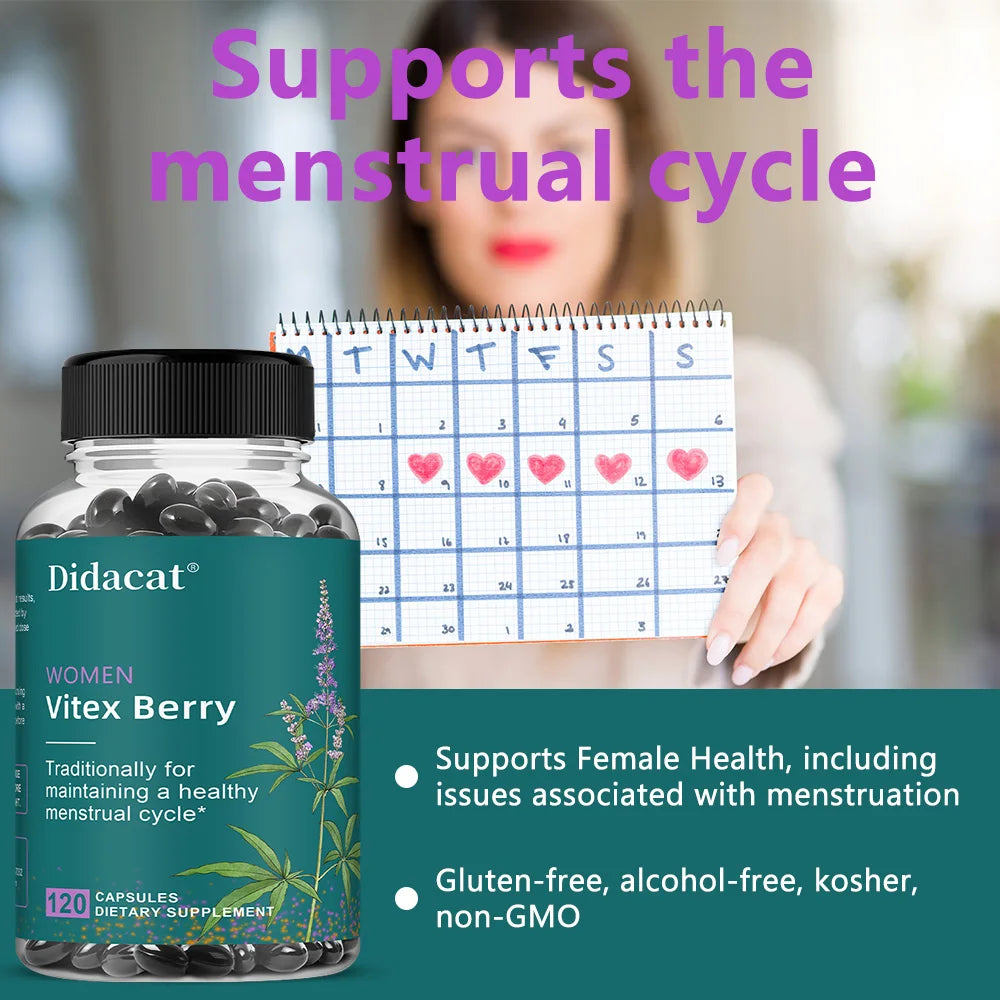Vitex Berry Extract Capsules, Herbal Nutritional Supplement for Women Menopause, Supports Sleep, Gentle Physical & Emotional