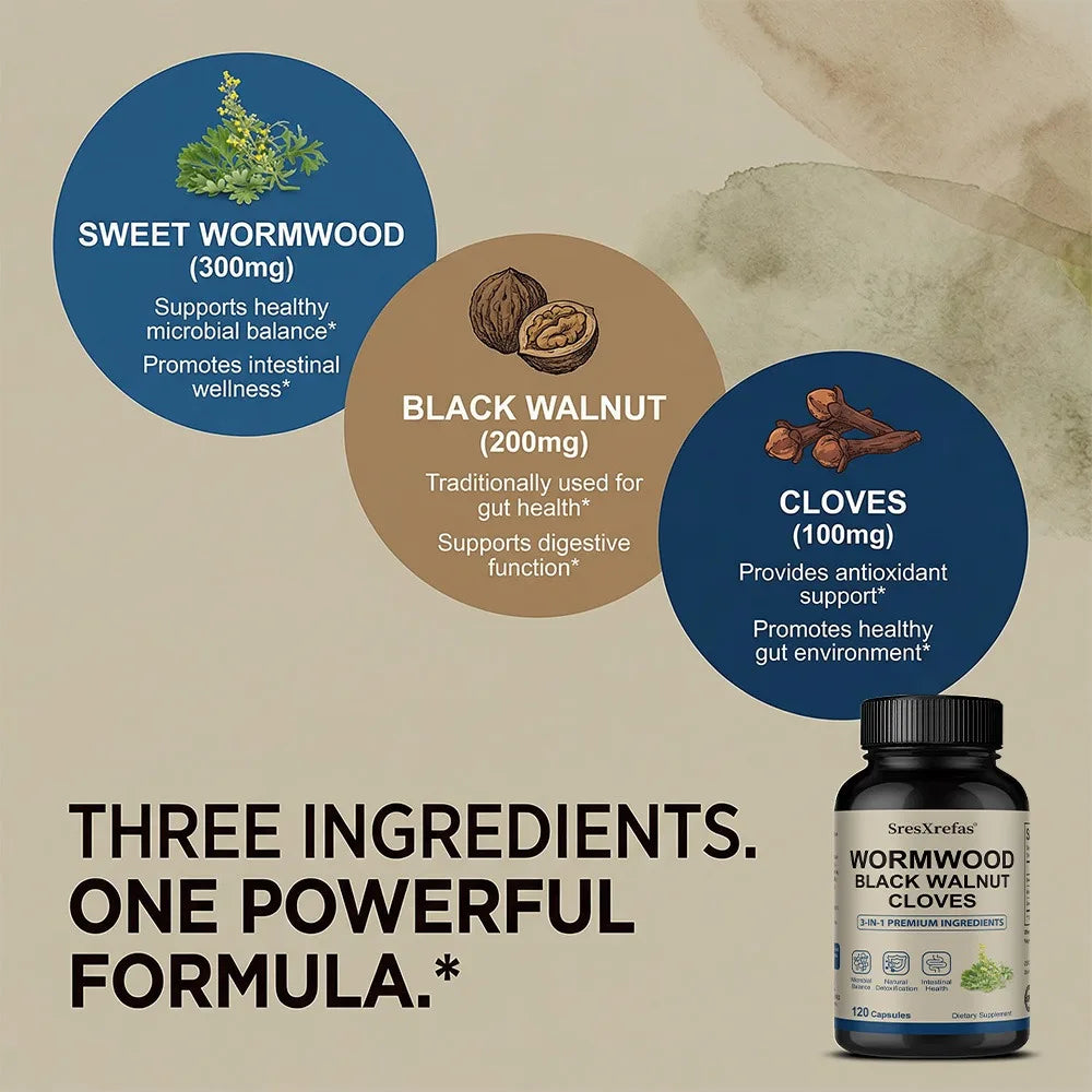 Wormwood Black Walnut Clove Cleanse Extract - 3-in-1 Complex, Herbal Supplement for Gut Cleanse Detox and Digestive Well-Being