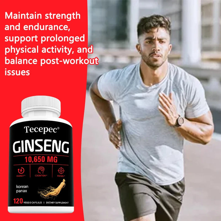 Korean Red Panax Ginseng Capsules 1065mg, Natural Herbal Supplement for Daily Energy Focus Endurance & Immune Wellness Vegan
