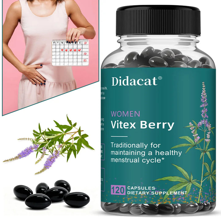 Vitex Berry Extract Capsules, Herbal Nutritional Supplement for Women Menopause, Supports Sleep, Gentle Physical & Emotional