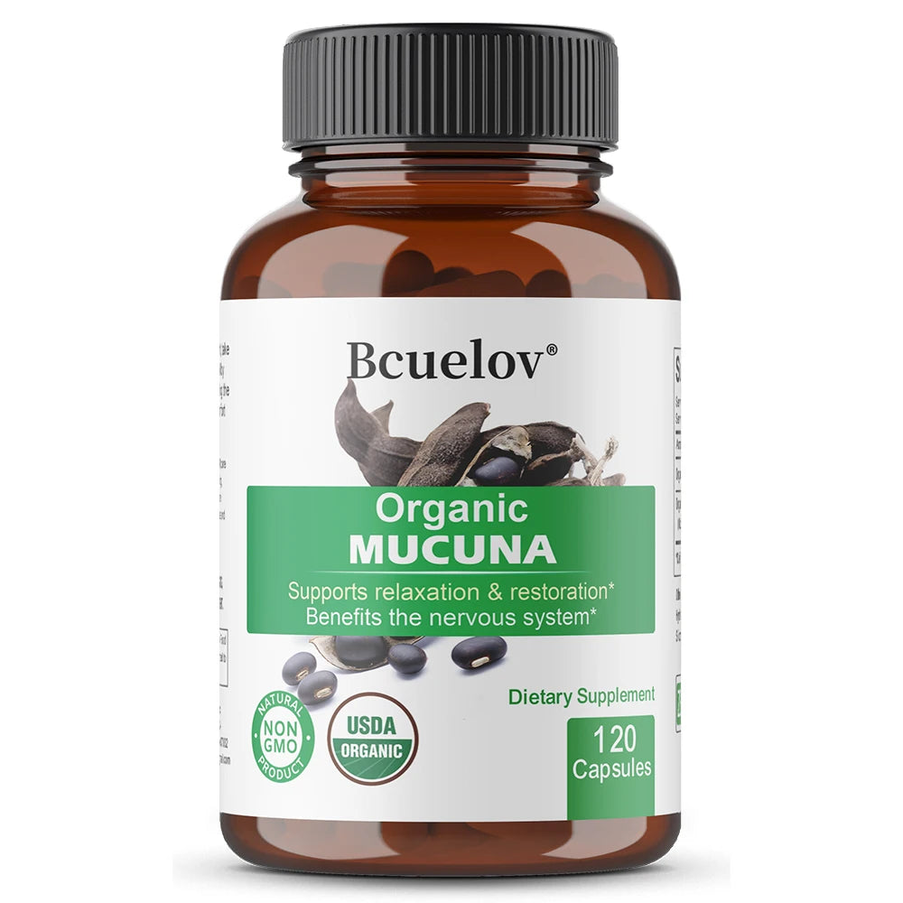 Organic Mucuna Capsules - Supports Relaxation and Well-Being - Natural Herbal Supplement for Nervous System Health