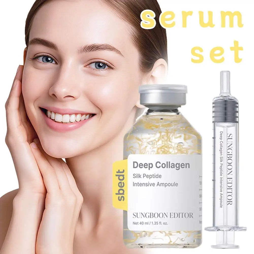 Korean Deep Collagen Skin Care Set - Silk Peptide Ampoule,Power Boosting Cream In Serum Retinol Capsule Brightening Moisturizing