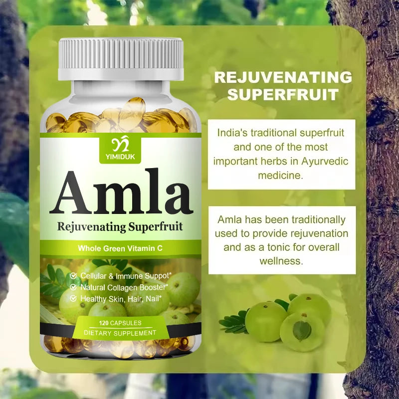 Organic Amla Capsules, Support Collagen, Fights Free Radicals & Daily Wellness, Antioxidant Power for Immunity & Skin Health