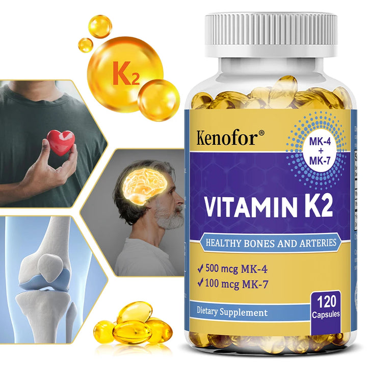 Vitamin K2 Capsules - with 500 Mcg MK-4 and 100 Mcg MK-7 - Supports General Health and Bone Strength