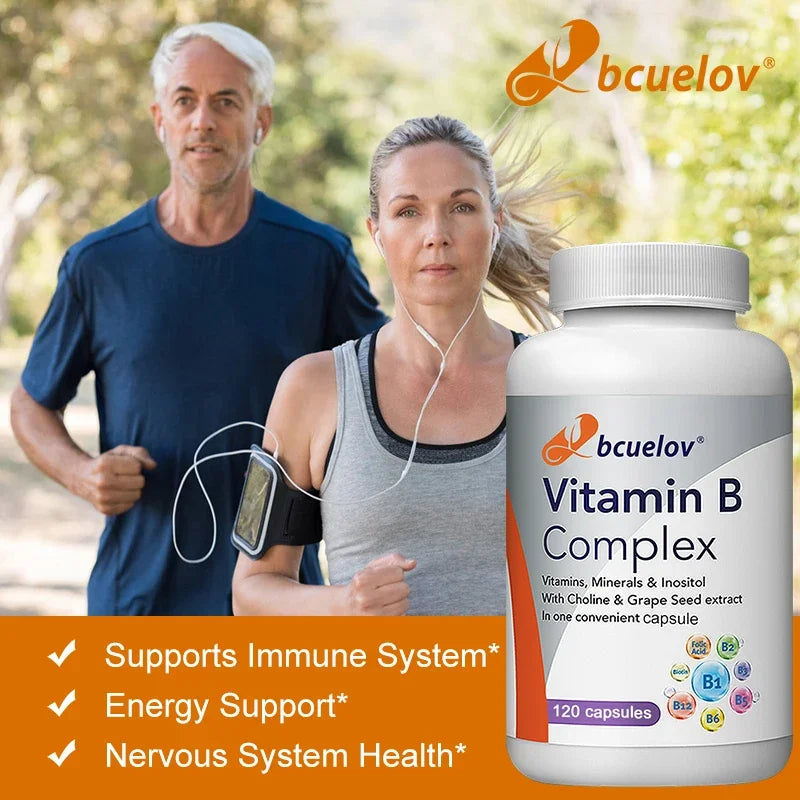 Vitamin B Complex Supplement, with Choline & Grape Seed Extract, Boosts Immunity, Metabolism, Supports Nervous System