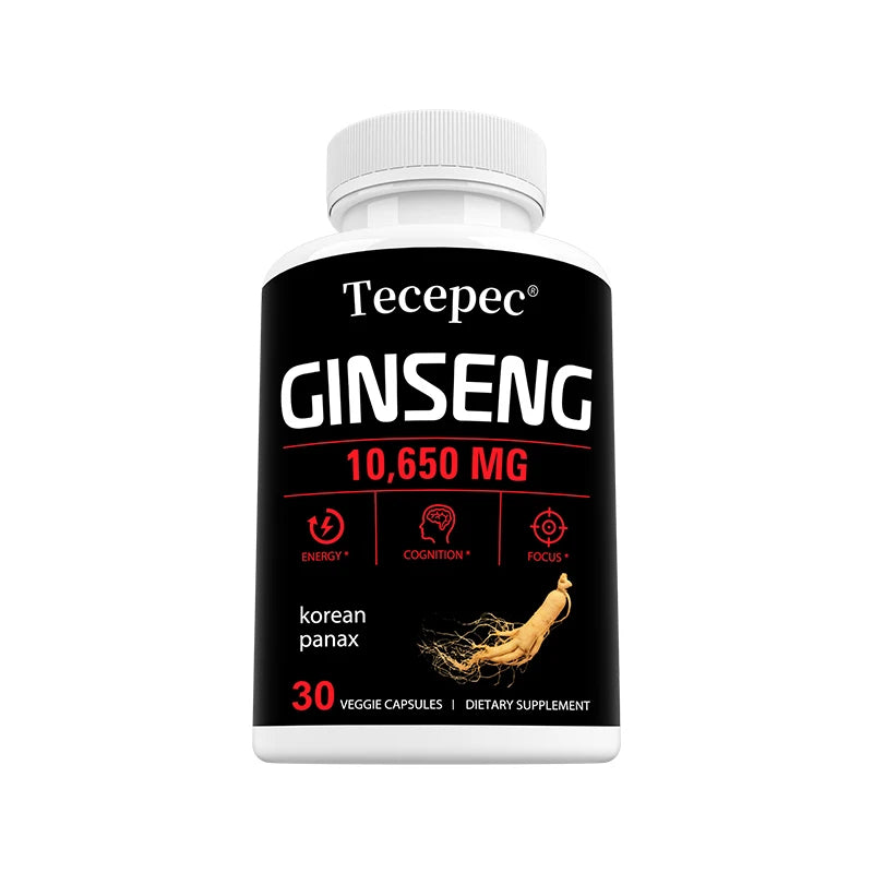 Korean Red Panax Ginseng Capsules 1065mg, Natural Herbal Supplement for Daily Energy Focus Endurance & Immune Wellness Vegan