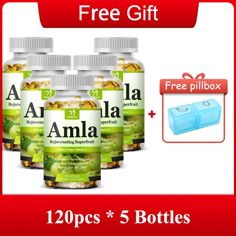 Organic Amla Capsules, Support Collagen, Fights Free Radicals & Daily Wellness, Antioxidant Power for Immunity & Skin Health