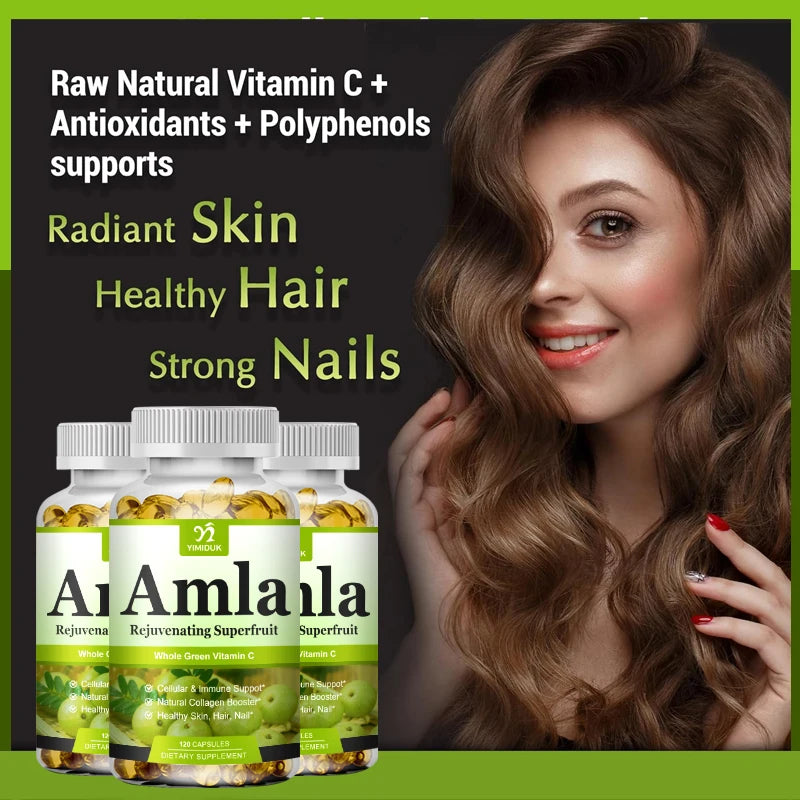 Organic Amla Capsules, Support Collagen, Fights Free Radicals & Daily Wellness, Antioxidant Power for Immunity & Skin Health