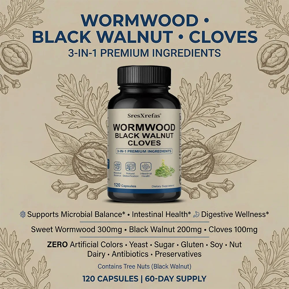 Wormwood Black Walnut Clove Cleanse Extract - 3-in-1 Complex, Herbal Supplement for Gut Cleanse Detox and Digestive Well-Being