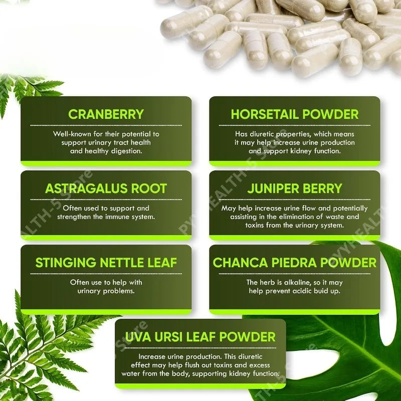 Kidney Cleanse Detox Capsules Bladder Urinary Support with Chanca Piedra, Cranberry, Juniper Berries Vegetable Capsule 60 Counts