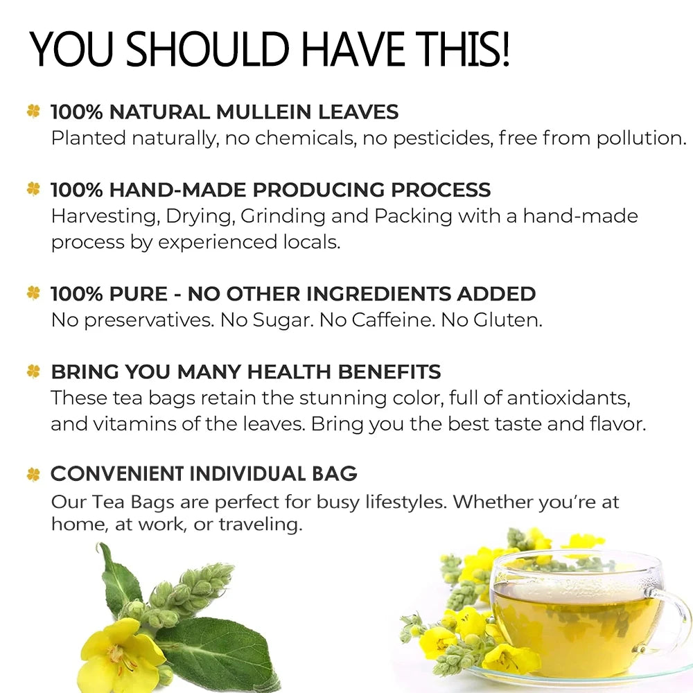 BetterLungs Mullein Tea Bags for Lung Detox - Respiratory Support with Thyme, Elderberry, Ginseng, Ginger, Caffeine Free, 15 Bag