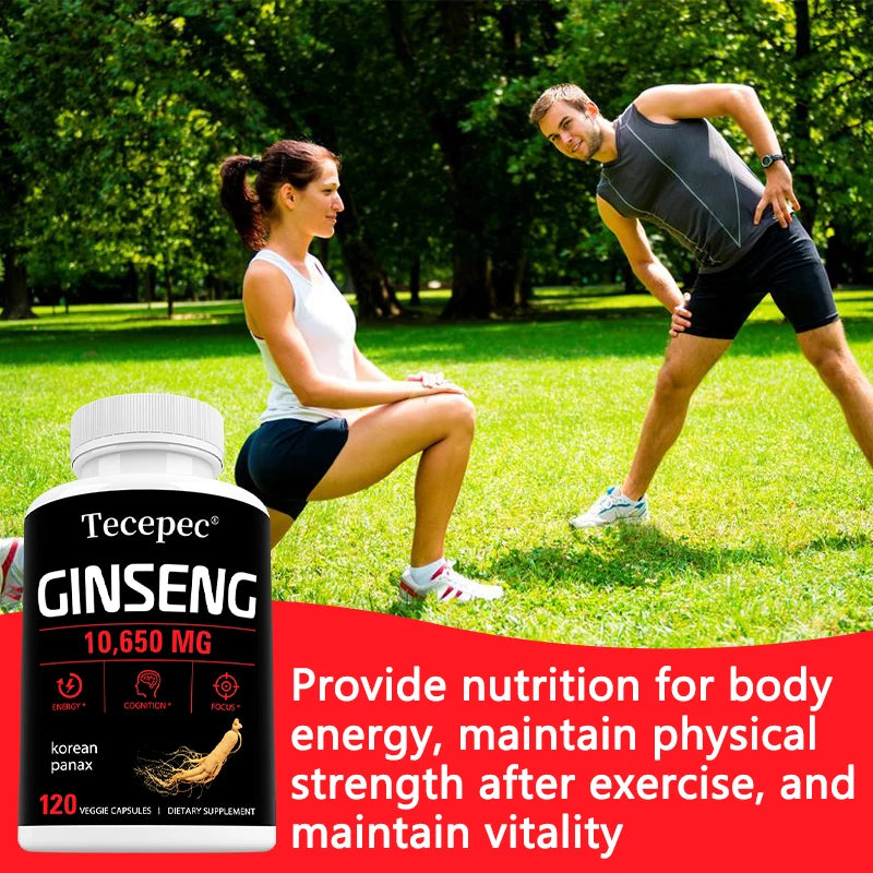 Korean Red Panax Ginseng Capsules 1065mg, Natural Herbal Supplement for Daily Energy Focus Endurance & Immune Wellness Vegan