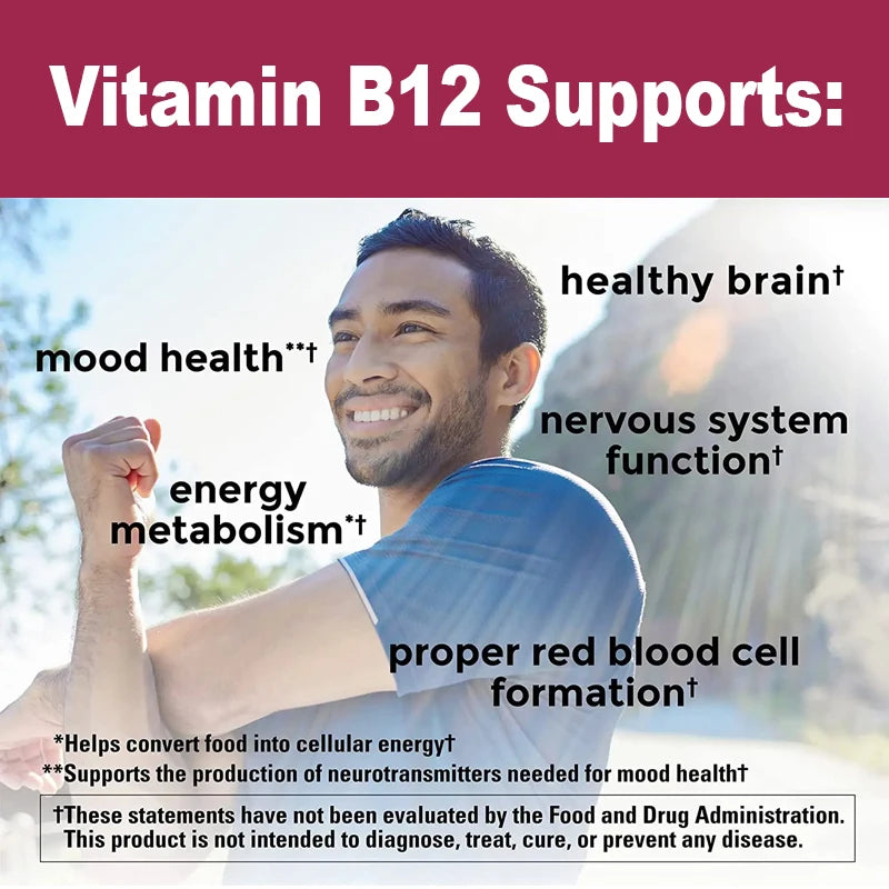 Vitamin B12 Complex Supplement, Benefit Brain & Heart Function, Support Memory, Learning, Metabolism, Helps Boost Natural Energy