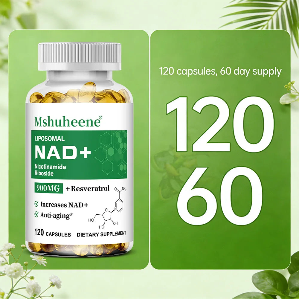 NAD+ Booster Capsules with Quercetin Trans-Resveratrol - Anti-Aging Cell Repair, Energy & Focus, Immune Support, 60/120 Counts