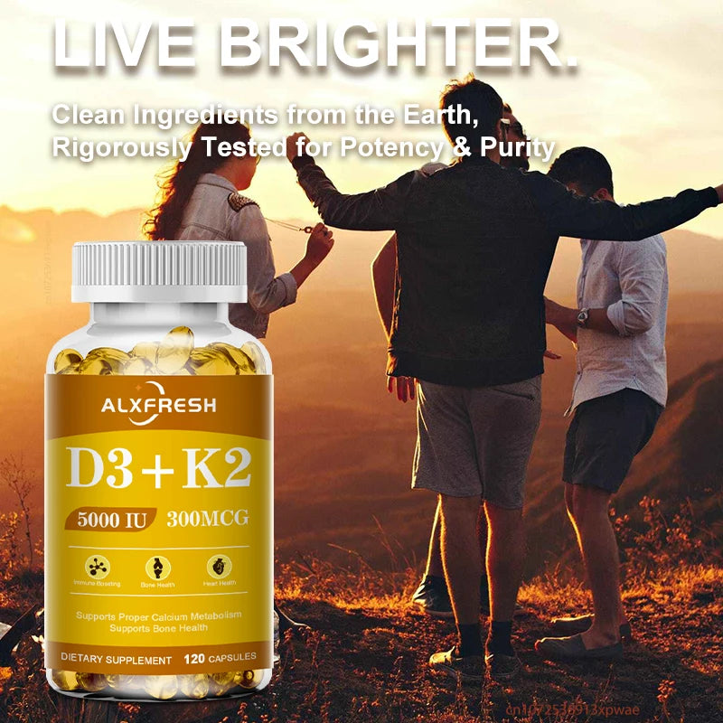 Alxfresh Vitamin D3+K2 Capsules for Immune, Joints, Muscles and Bones Support with Variety of Vitamins and Minerals Supplement