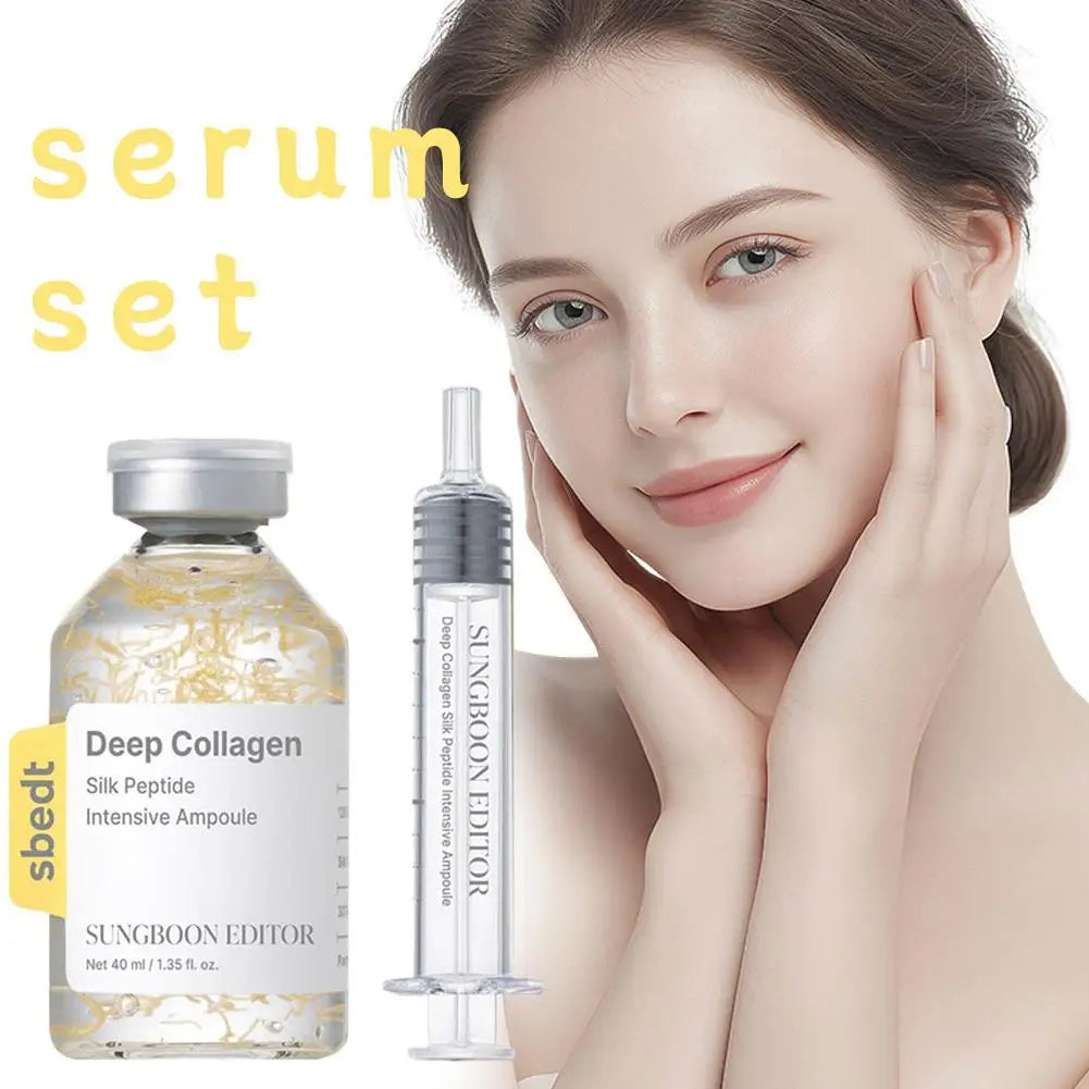 Korean Deep Collagen Skin Care Set - Silk Peptide Ampoule,Power Boosting Cream In Serum Retinol Capsule Brightening Moisturizing