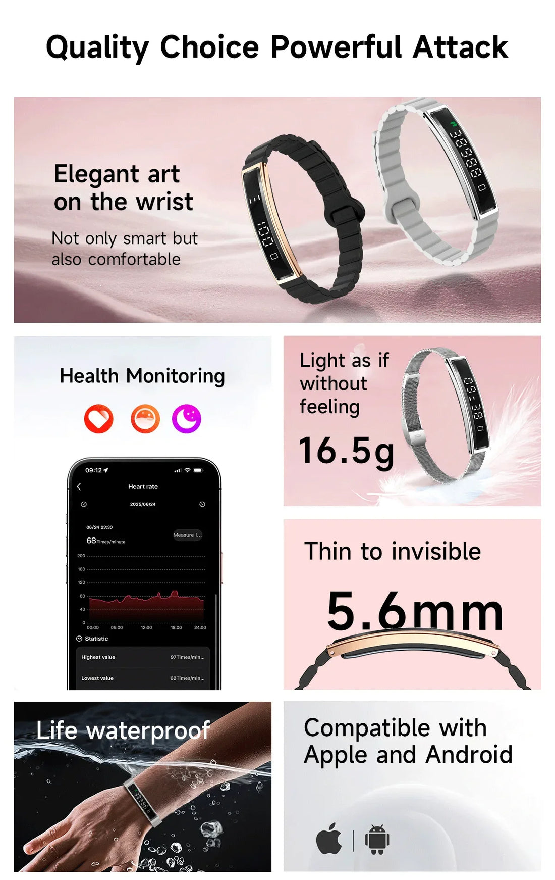 Women Smart Bracelet With Heart Rate Monitor Activity Fitness Tracker Sports Wristband Waterproof Smart Watch Men Smartband