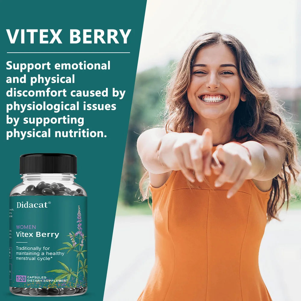 Vitex Berry Extract Capsules, Herbal Nutritional Supplement for Women Menopause, Supports Sleep, Gentle Physical & Emotional