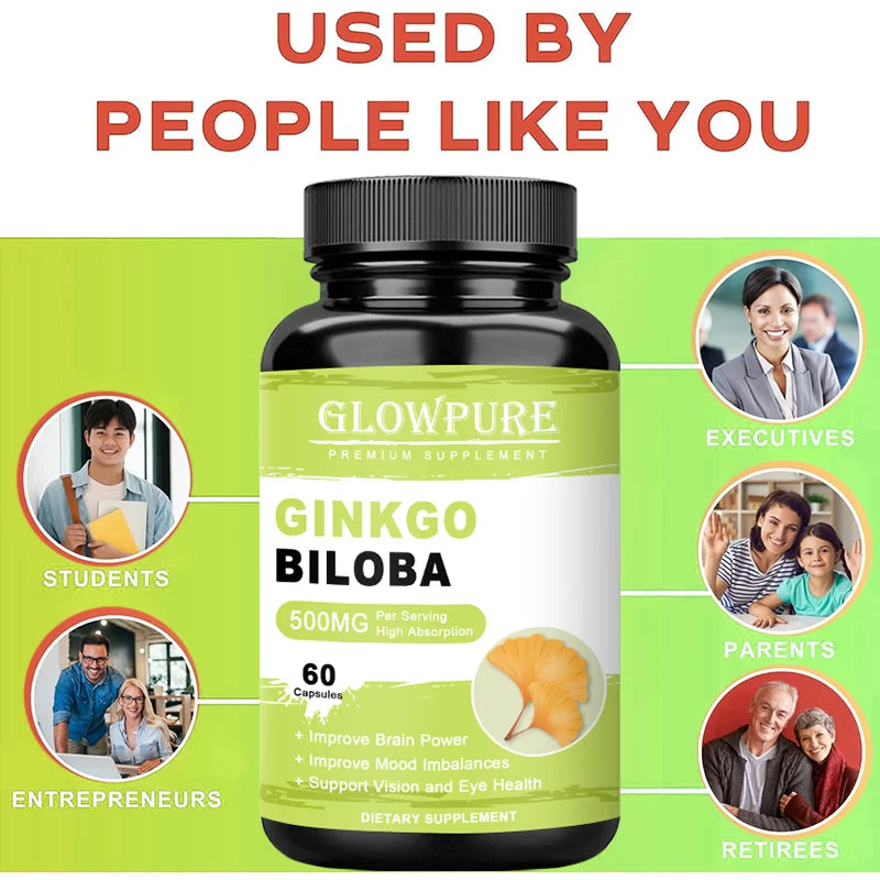 Ginkgo Biloba Extract Capsules for Brain Cognitive Memory, Relieve Anxiety Depression, Mood Balance Supplement Premium Non-GMO