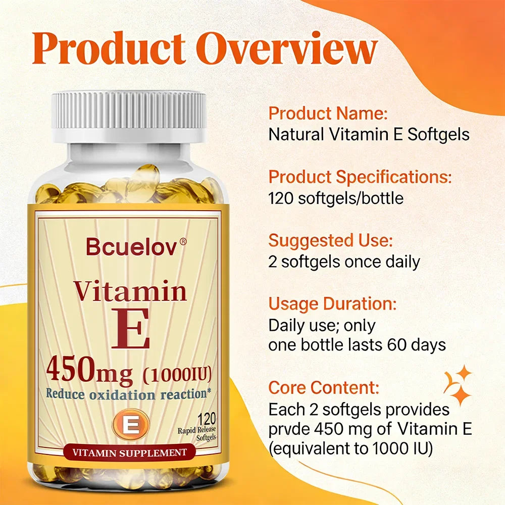 Vitamin E 1000 IU Anti-Aging Skin Supplement - Repair Skin Enhance Immunity, Antioxidant Improve Skin Quality