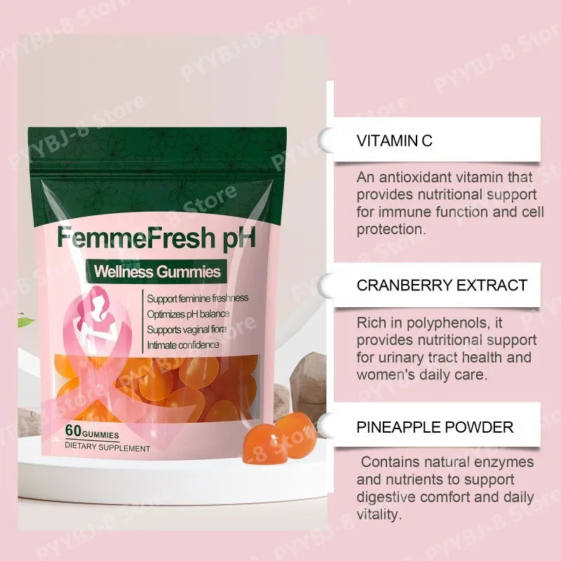 PH Wellness Gummie supplement with VitaminC,Cranberry and Pineapple Support Woman PH Balance & Digestive System Health 60 Count