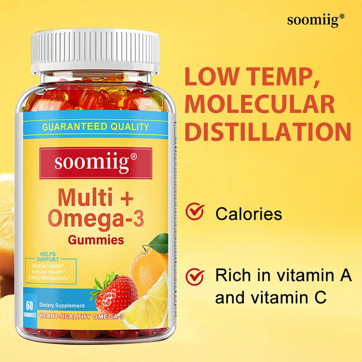 Multivitamin + Omega-3 - Supports Muscle, Immune, and Energy Metabolism Health, Adult Gummy Vitamins & Minerals