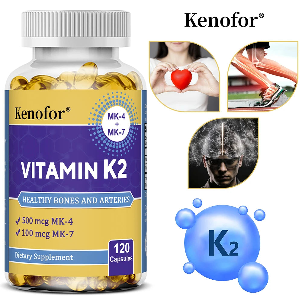Vitamin K2 Capsules - with 500 Mcg MK-4 and 100 Mcg MK-7 - Supports General Health and Bone Strength