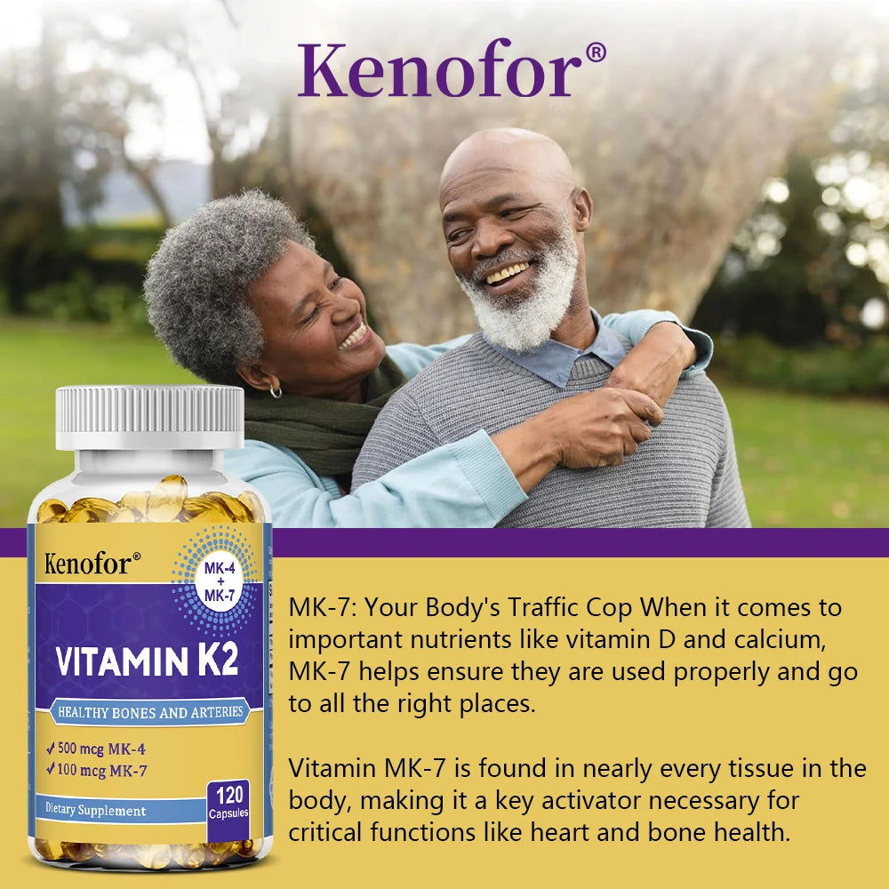 Vitamin K2 Capsules - with 500 Mcg MK-4 and 100 Mcg MK-7 - Supports General Health and Bone Strength