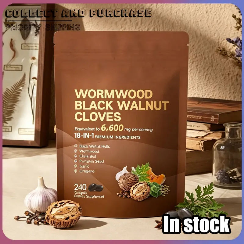 Wormwood Black Walnut Clove Capsules Cleanse Detox Care Support with 6600mg 18 in 1 Herbal Blend with Pumpkin Seed 240 Count