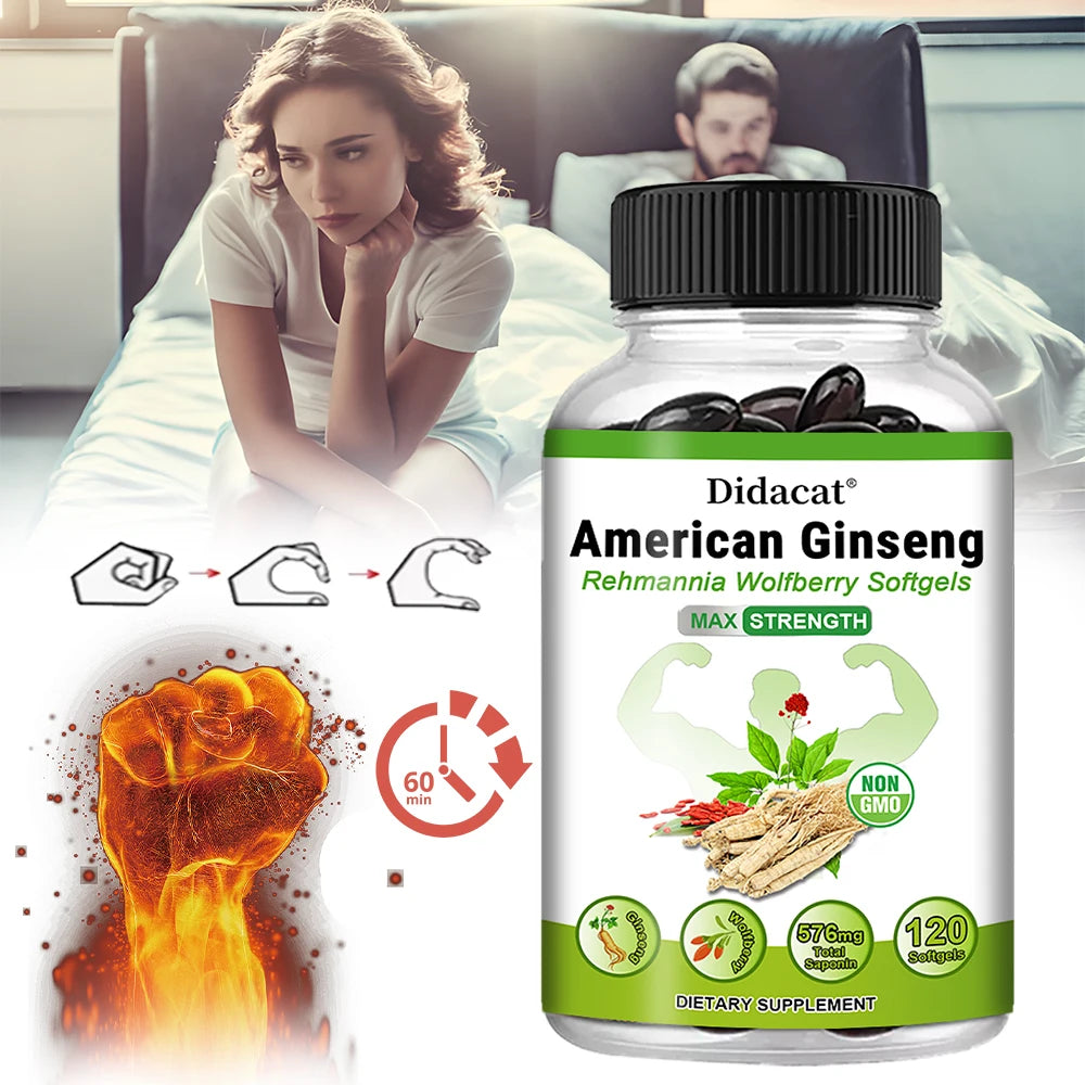 Organic American Ginseng Capsules - 100% Pure Non-GMO, 60 Capsules, Reproductive Immunity Focus & Performance Support
