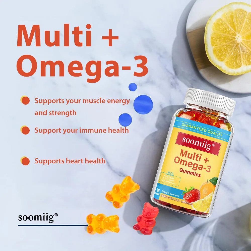 Multivitamin + Omega-3 - Supports Muscle, Immune, and Energy Metabolism Health, Adult Gummy Vitamins & Minerals